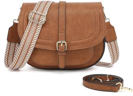 SIVENKE Umhängetasche Damen Klein PU Leder Schultertasche Retro Crossbody Bag Messenger Satchel Handtasche Tasche mit 2 Breitem Schultergurt