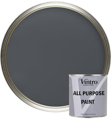 Vintro Paint - All Purpose Paint. Multi-Surface Matt Paint For Indoor/Outdoor Use. Wood, Walls, Doors, Cabinets, Metal, Plastic, Masonry, Furniture, Glass, Tiles, Radiators & Pipes. 250ml (Dark Grey)