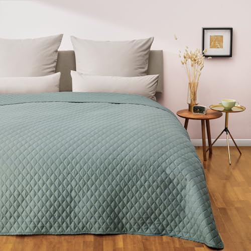 Blumtal copriletto trapuntato 200x220 cm - copriletto piazza e mezza certificato OEKO-TEX - trapuntino leggero una piazza e mezza per letti di 140x200 - trapunta - copriletto una piazza e mezzo verde