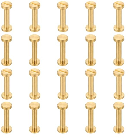 PATIKIL 20 Sets Slotted Chicago Screws, M4x16mm Brass Polished Rivets Binding Post Fasteners Screw for DIY Leather Craft Bookbinding Belt Bag Shoes Purse, Gold Tone
