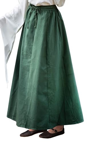 Leonardo Carbone® Damkjol smilla | elastisk midja | flytande snitt | karneval, halloween, cosplay, LARP, medeltida kjol, kostym, plagg | 100 % bomull, Grön, L-XL