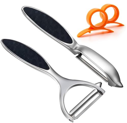 Potato Peeler Vegetable Peeler Include Orange Citrus Peelers, Ergonomic Non-Slip Handle & Sharp Blade Stainless Steel Y & I Shapes Swivel Peeler for Fruit Carrot Eggplant Cucumber(Silver)