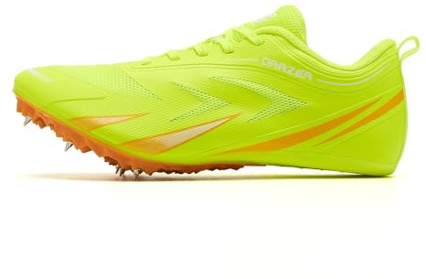 LEOCI Track and Field Running Spike Shoe Unisex Adult Athletics Shoes for Men and Women Yellow Orange