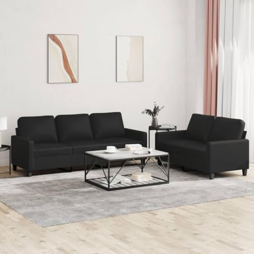 Xichuzi 2-TLG. Sofagarnitur mit Kissen Schwarz Kunstleder, Sofa Mit Relaxfunktion, Couchgarnitur, Wohnzimmer Sofa, Couch, Sofa Set 3201418