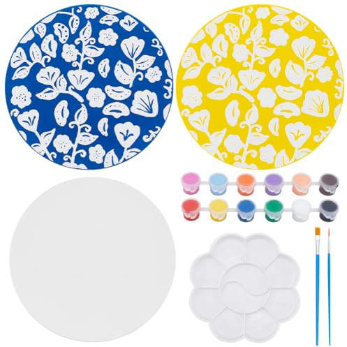 WEBEEDY 2 Sets 15.2cm DIY Ceramic Plates to Paint Blank Ceramic Plate Painting Kit for Adults to Paint Your Own Ceramics Plate Include Paints and Brushes for Gift Home Decor