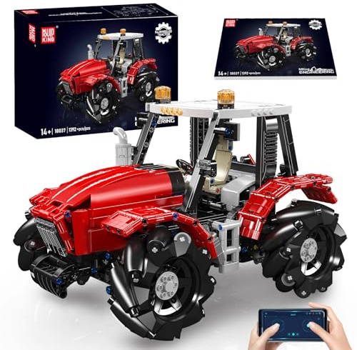 Mould King 18037 Technology 4x4 Wheeled Tractor Model, Remote Controlled All Terrain Vehicle Building Blocks, Building Gift for Adults (1392 Pieces)