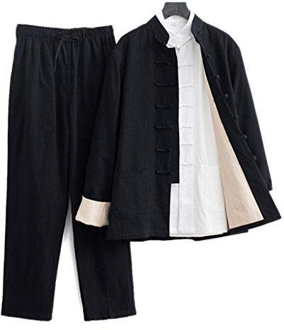 IEOWY Lockere Tai-Chi-Uniform für Herren, Kung-Fu-Kleidung, langärmelige chinesische traditionelle Kleidung, großer Tranz-Anzug, Hanfu, einschließlich Hemden, Hosen, Jacken, Kampfsport, Schwarz, 5XL