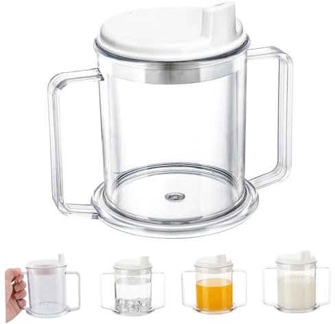 Hintyne Gobelets pour Personnes âgées capacité Anti-fuites en Plastique Transparent avec Double Anse et Couvercle pour Personnes âgées et handicapées