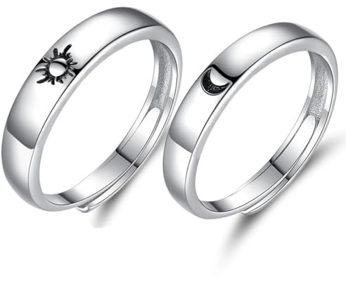 JYNXOR 2 Pcs Bague Couple, bague pour homme et femme, taille réglable, Bague Soleil et Lune, Bagues Motif Lune Soleil, Bague d'amitié, pour Femme, Couples, Cadeau de Noël de Saint-Valentin de mariage