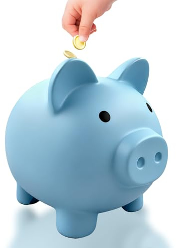 Blaues Sparschwein, Plastikspardose, Niedliche Münzen Sparbüchse,Geldbanken, Kleines Wechselschwein, Kleingeld Sparschwein für Kinder Jungen, Mädchen, und Erwachsene (L)