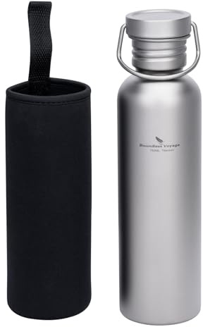 Boundless Voyage Titanium Water Bottle with Hanging Ring, Outdoor Camping Sports Hydration Container with Cup Sleeve, Can Be Heated Over An Open Flame (L-750ml-gray)