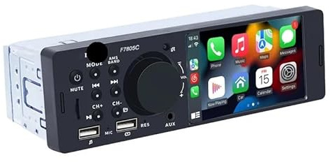 1 Din Bluetooth-bilradio med trådlös CarPlay, Auto, Handsfree, USB/TF/AUX, Retro-huvudenhet F7805C