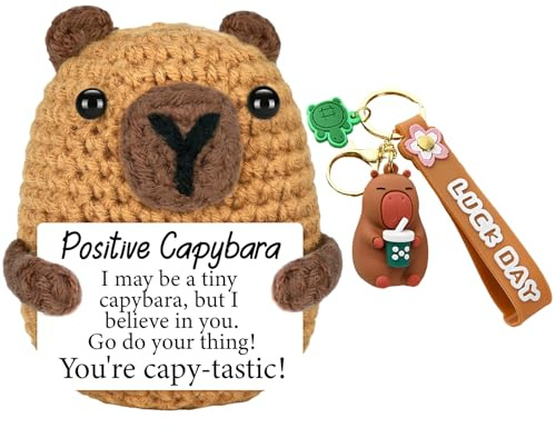 XWDEEX Emotion Support Crochet Capybara,Good Luck Gifts Positive Doll with keychain Funny Crochet Animals Present Pocket Hug Gift for Women/Men,Kids,Girls,Best Friend Cute Desk Decor for Home Office