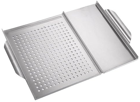 Homeponnew Vassoio per barbecue quadrato in acciaio inox per cucinare all'aperto, picnic e grigliare in cortile, 45 x 30,7 cm, resistente alla ruggine, accessorio per griglia facile da pulire