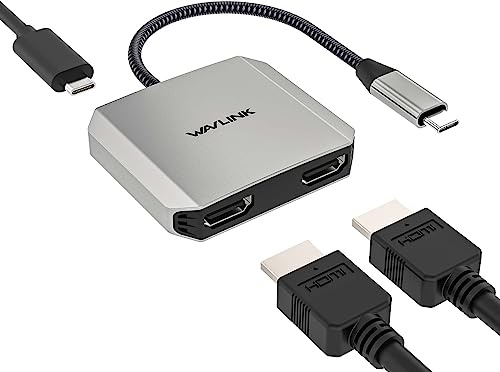 WAVLINK USB-C till dubbel HDMI-splitter, 3-i-1 HDMI-adapter | 4K@60Hz dubbel skärm, 87 W PD-ingång, kompatibel med Dell XPS, HP Spectre, Lenovo Yoga, endast Windows-system