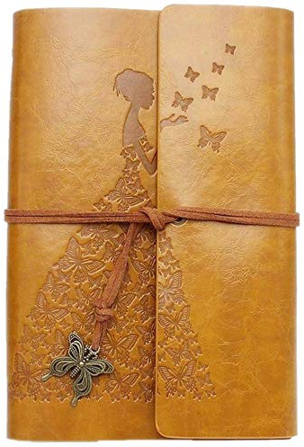MaleDen Carnet de croquis vintage en cuir, à reliure spirale, rechargeable, carnet de voyage avec pages vierges pour femmes filles Cadeaux a6 jaune