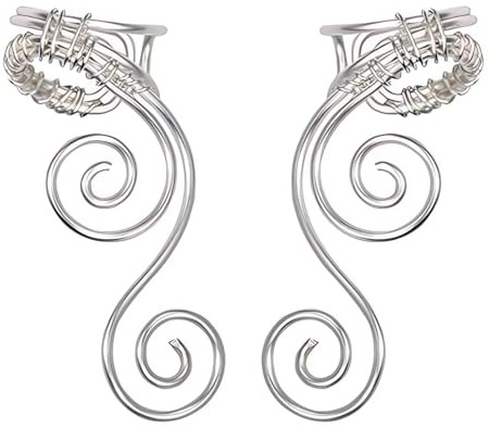 Handmade Ear Cuff Earrings, OwMell Elf Ear Cuffs No Piercing Hypoallergenic Simple Rolled Earrings Fantasy Costume for Party Wearing - Silver