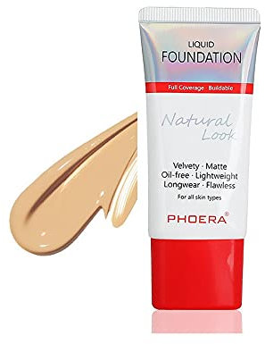 AQUAPURITY PHOERA Full Coverage Foundation New Formula Waterproof Long Lasting Oil Free Velvet Matte Liquid Foundation for Oily Skin Flawless Makeup Base Cream Concealer (104A Natural Beige…)