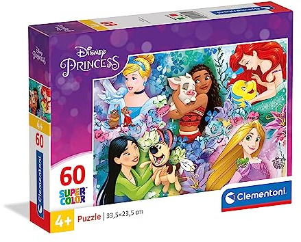 Clementoni - Puzzle Disney Princess 60 Pezzi Supercolor, Illustrazione Principesse Classici Disney, Idea Regalo, 33,5x23,5 cm, 26995
