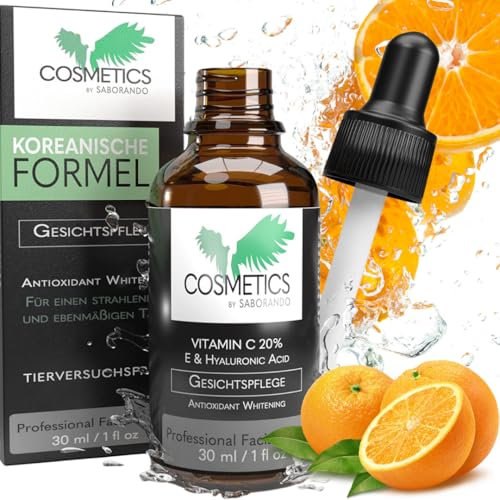 Korean Skincare Vitamin C & Hyaluronsäure Serum hochdosiert |Vitamin E | Hautpflege, Gesichtspflege, Pigmentflecken entferner, Koreanische Kosmetik, hautstraffend Vegan 30ml by Saborando