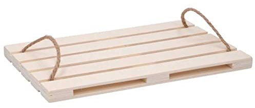 BAKAJI Tagliere Forma Pallet Vassoio Pedana da Tavola in Legno per Antipasti Contorni Pane Affettati Salumi Formaggi Piatto Servizio Aperitivo Stuzzichini Dimensione 36 x 24 con Manici