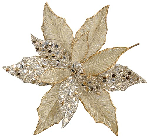 Oairse Stora glitter-julstjärnor, blommor, 30 cm, champagne, konstgjorda julblommor med lång stam, julgransdekoration, julgransprydnad, för bröllop, nyår, halloween, 4 stycken