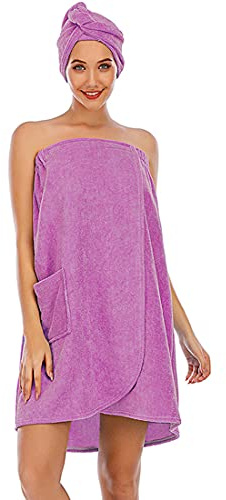 Verve Jelly Women Bath Wrap Towel for Spa Shower Adjustable Robe Strapless Bathing Towel Soft Microfiber Bathrobes Wrap with Hair Turban