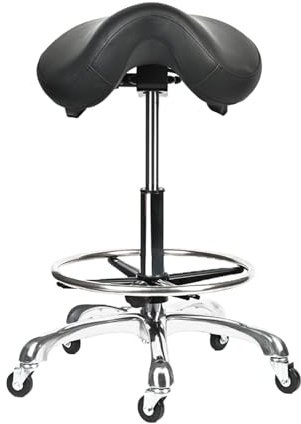 Cadiario Saddle Tilting Stool Rolling Chair with Thicker Seat Swivel Ergonomic Height Adjustable Footrest Wheels for Beauty Spa Salon Dental Medical Clinic Kitchen Home Office Shop Bar Black