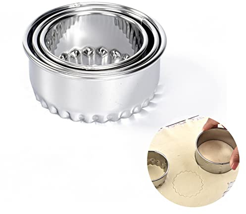 3 Stück Scone Cutter Runde Ausstechformen Scone Keksausstecher Edelstahl Teigtaschenausstecher Metall Kreis Keksausstecher Kuchen Gebäck Ausstecher mit Blume geriffelter Kante zum Kochen Backen