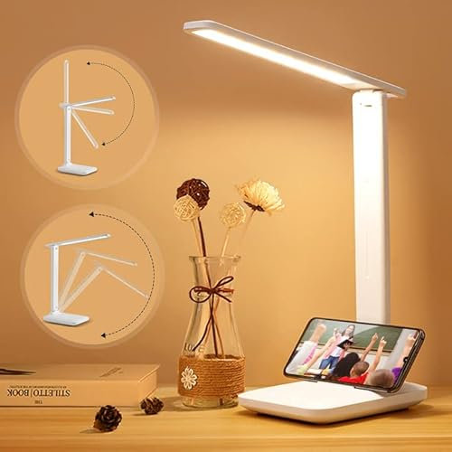 Lampada da Scrivania a LED: Lampada Tavolo LED Dimmerabile 3 Colori e 5 Livelli di Luminosità, Lampada da Comodino Touch Control Protezione Degli Occhi con Porta USB Lampada da Tavolo Salotto