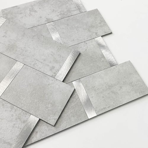 M MOFIT Stick on Wall Tiles Splashback Kitchen Bathroom Cement Grey 5pcs