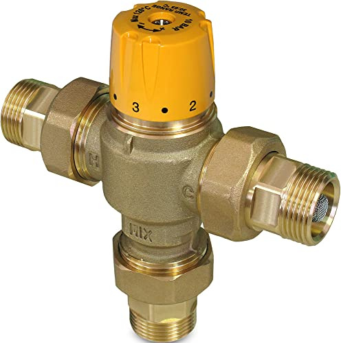 Valvola miscelatrice termostatica solare con funzione antiscottatura 1 x 3/4M con valvole di non ritorno