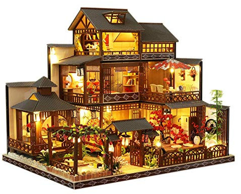 HJBHDOLL Kit de meubles en bois pour maison de poupée miniature faite à la main, modèle de cour japonaise, échelle 1:24, jouets créatifs pour adultes et adolescents (maison uniquement)