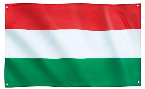 Runesol Drapeau Hongrie, 91x52cm, 3ft x 5ft, 4 Anneaux, Drapeau Hongrois, Magyar Zászló, Le Drapeaux National de la Hongrie, Drapeaux Premium, Intérieur, Extérieur, Jour de la Révolution, Cricket