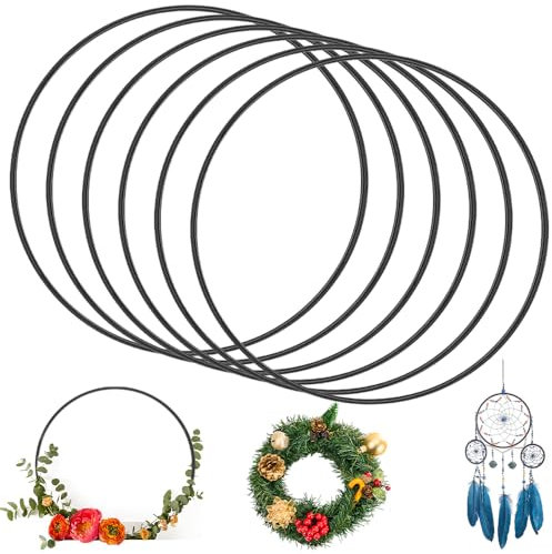 FENYW Metallringe zum Basteln 30cm, 6 Stück Drahtringe zum Basteln, Schwarz Metallring, Deko Ringe zum Aufhängen, Traumfänger Ring, Deko metallring für DIY Floral Hoop,Hochzeitskranz,Wandbehang