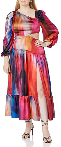 The Drop Women's Abito multicolore con collo asimmetrico e aperture, by @itsjuliettefoxx, L