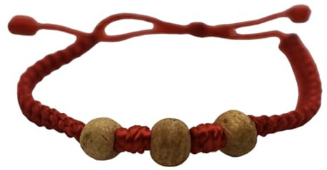BLUECHOLON Pulsera Nudos Hilo Roja con Bola Palo Santo, Piedras. Pulsera Palo Santo Madera Sagrada (Rojo - Tres Bolas Palo Santo)