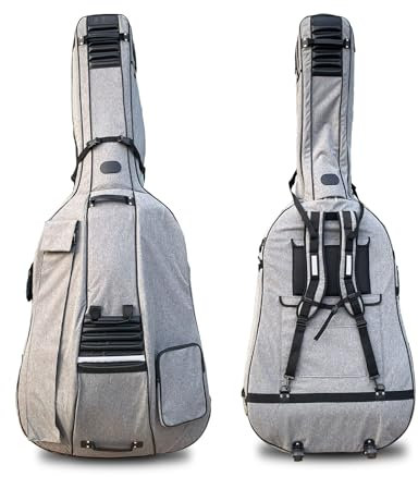 WUQIMUSC Double Bass Bag with wheels 3/4 Upright Bass Gig Bag Oxford Cloth String Bass bag Thickened liner Multiple storage pockets with Sturdy Handles and Straps (Grey)