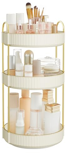 SONGMICS Makeup Organizer, 3-Tier Round Rotating Skincare Organizer Countertop, Customizable, Toiletries Vanity Organizer, Lazy Susan, Gift, Cloud White UJKA011W01