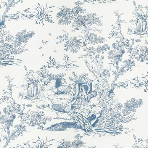 Yomshi Självhäftande tapet, blå och vit, 41 × 300 cm, med djurmönster, vintagestil, avtagbar vinylfilm, möbeldekor, botanisk tapet för vardagsrum, sovrum, vägg eller skåp