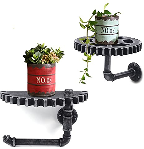 HINOPY 2 stycken retro industriell stil, vägghylla, vattenrör, list, svävande hylla, inredning, växel, design, ledge flytande hylla för