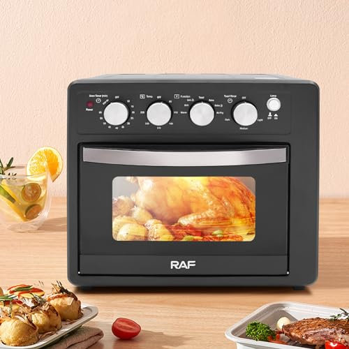 Friteuse à air chaud 25 l - Four électrique de grande capacité - 1700 W - Multifonction - Friteuse Air Fryer sans huile - 3 couches réglables - Grille-pain - Four à pizza - Avec 6 accessoires