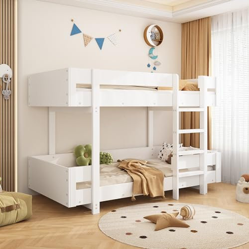 Lit superposé 90 x 200 cm, lit double pour enfant, avec escalier, design simple, rampe renforcée, sans matelas