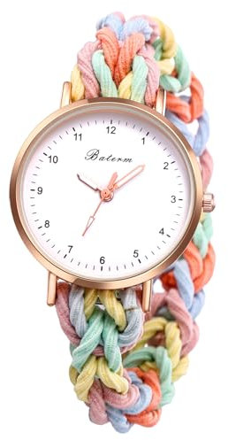 JewelryWe Damenuhr Elastisch Haarband Uhr: Damen Analog Quarz Armbanduhr Multifunktionale Lässige Uhr mit Bunt Geflochten Haargummi Stretch Wickelarmband Geschenk für Frau Mädchen