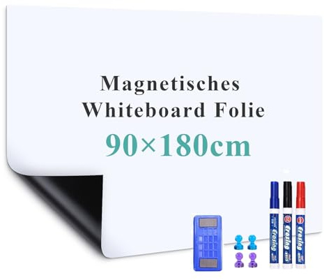 Magnetisk Whiteboard 90 x 180, Magnetfolie Självhäftande för Vägg, Lätt att Skriva & Torka, Planeringstavla för Hem, Kontor, Barn | Självhäftande väggtavla för timscheman och grupparbete – 90 × 180 cm slät skrivbar Torkbar Kan skäras till storlek