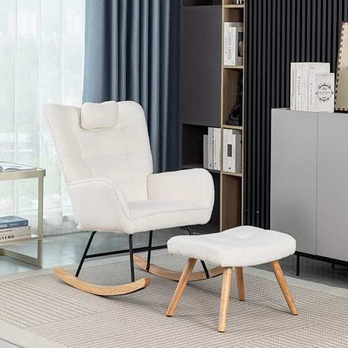 ModernLuxe Scandinavian Rocking Armchair, Recliner Lounger with Ergonomic Design, White