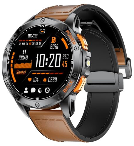 GPS Smart Watch for Men with Call-1.43'' AMOLED Display,Fitness Watch with 70+ Sport Modes/Health Monitor,Outdoor Smartwatch with LED Flashlight/Altimeter/Compass,IP68 Waterproof for iOS Android