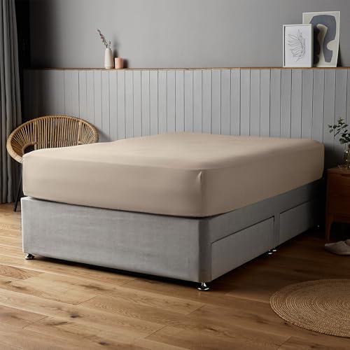 Silentnight Supersoft Fitted Sheet - Cosy & Comfortable Delicate Touch - Luxurious Easy Care Microfibre with Elasticated Corners - Stylish & Modern Mattress Fitted Sheet, Double Bed, Natural
