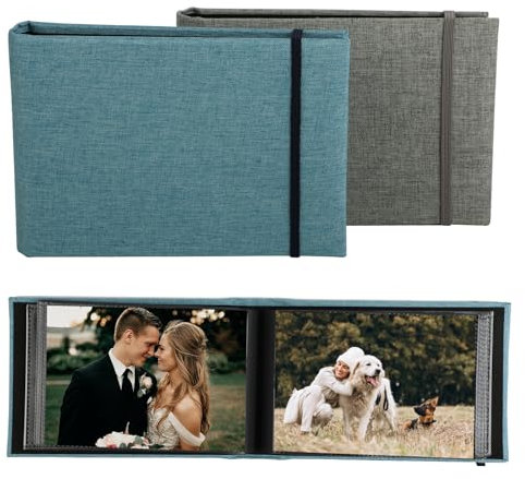 2 Pezzi Album Fotografico 10x15 - Album Fotografico - Album Foto, Spazio per 200 Foto, Copertina in Tela con Laccio, Ideale per Viaggi, Matrimoni e Compleanni