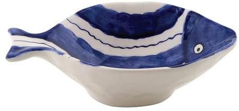 47th & Main Fish Shaped Dish Ceramic Bowl for Entertaining, 6 x 4, Blue/White